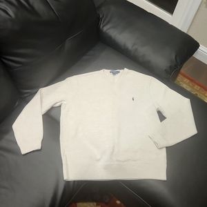 Polo Men's Cream Cotton V-Neck Sweater Size Large
